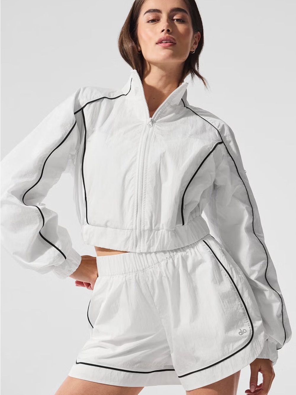 Alo Yoga Set White Cropped Track Jacket With Short Auth
